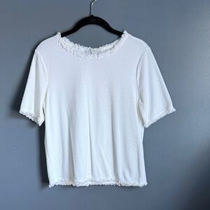 Green Envelope White Textured Short Sleeve Top